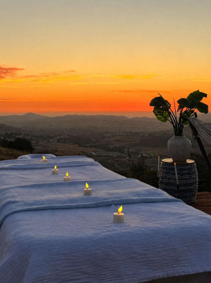 massage table with open views of the sunset